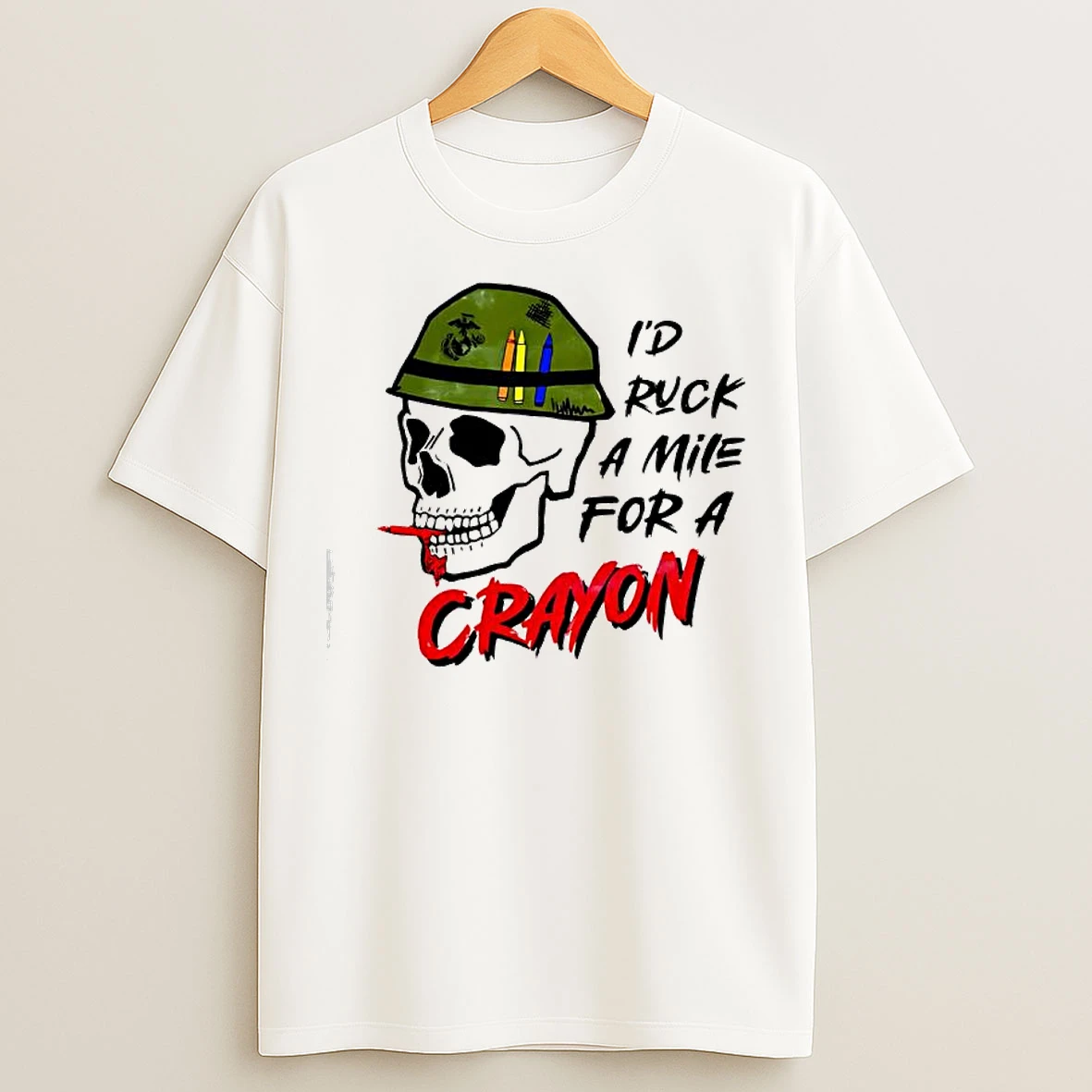 Classic Id Ruck A Mile For A Crayon Skull Military Helmet T Shirts