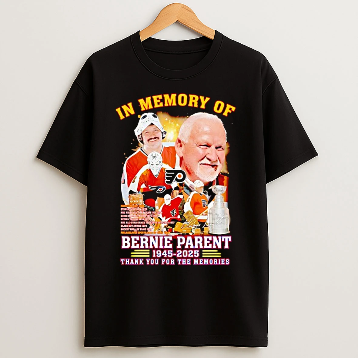 Classic In Memory Of Bernie Parent Philadelphia Flyers Hockey Thannk You For The Memories T Shirts