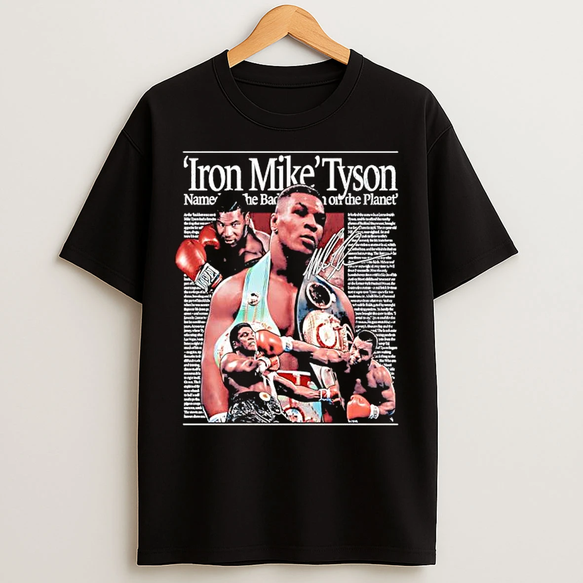 Classic Iron Mike Tyson Newspaper Graphic Signature T Shirts