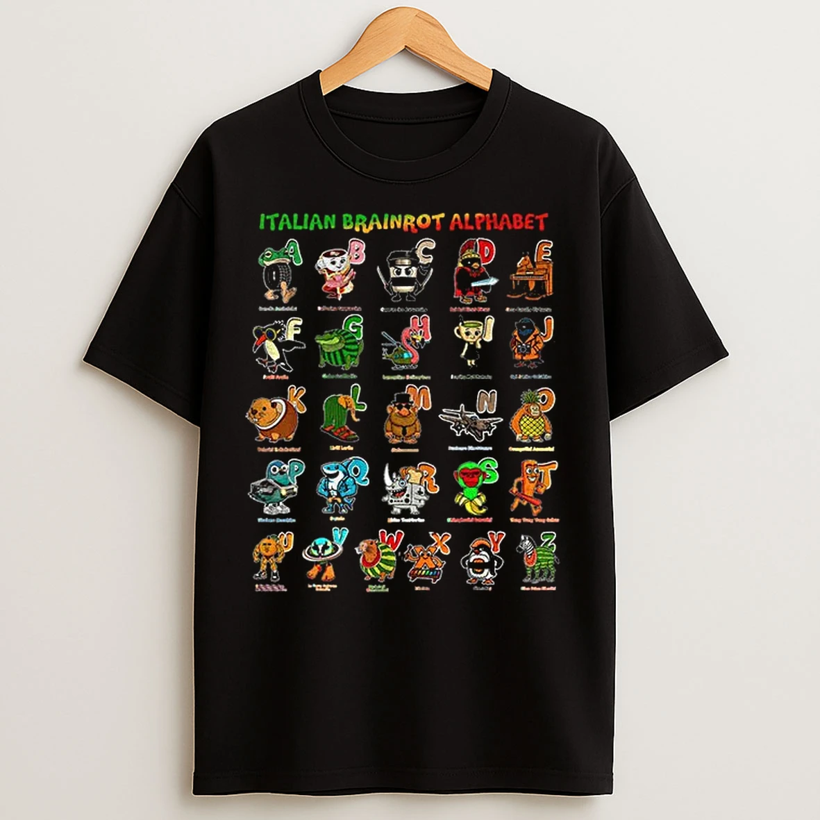 Classic Italian Brainrot Alphabet Bombardino Crocodilo Back To School T Shirts
