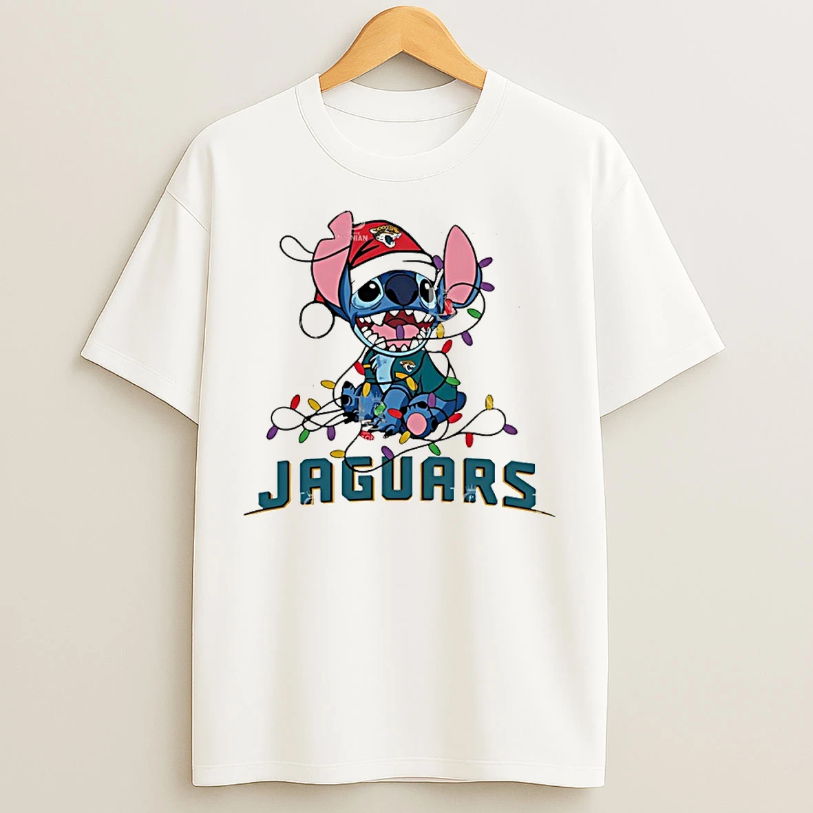 Classic Jacksonville Jaguars With Stitch Christmas Lights T Shirts