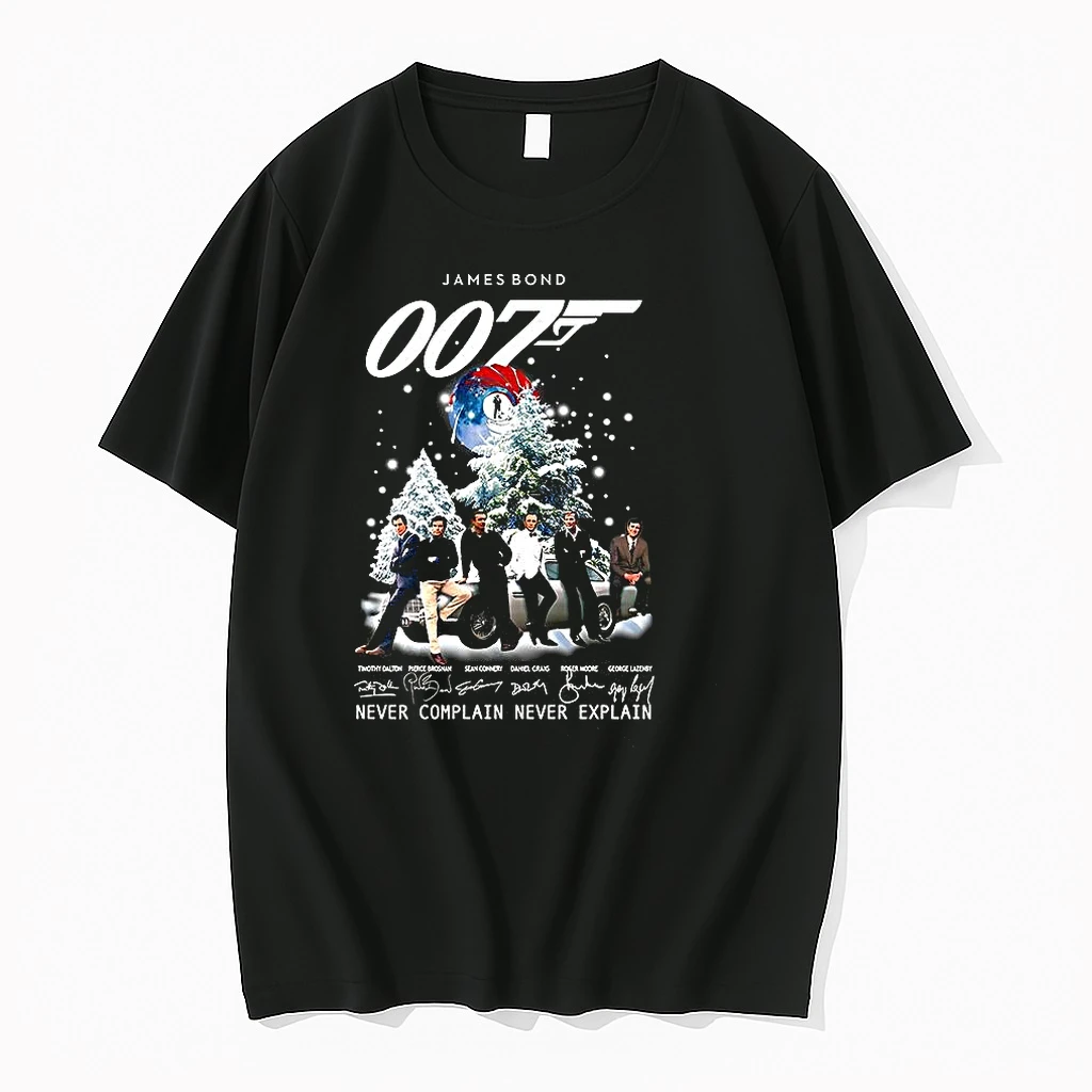 Classic James Bond 007 Never Complain Never Explain Actors Signature Christmas T Shirts