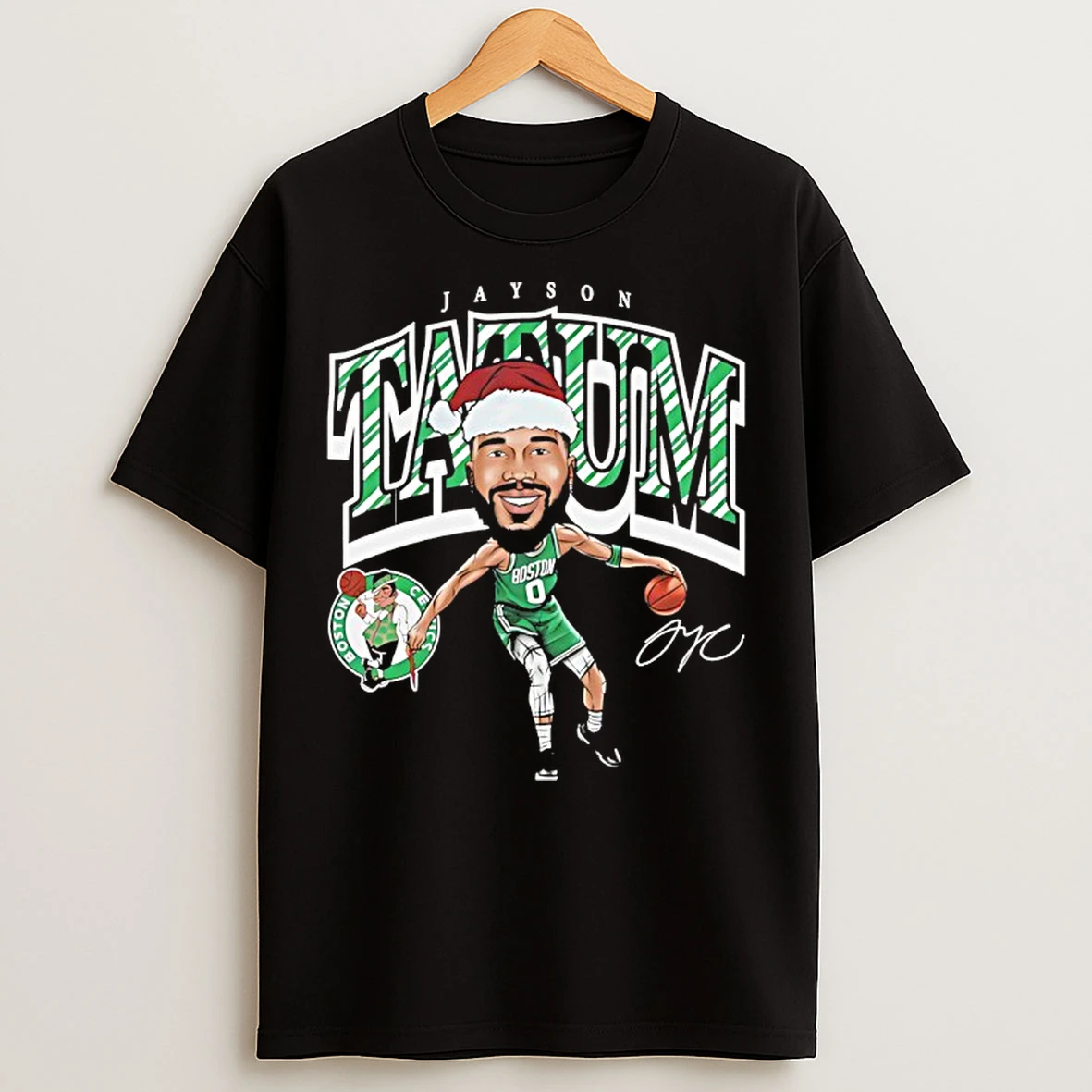 Classic Jayson Tatum Boston Celtics In Christmas Santa Hat Signature T Shirts