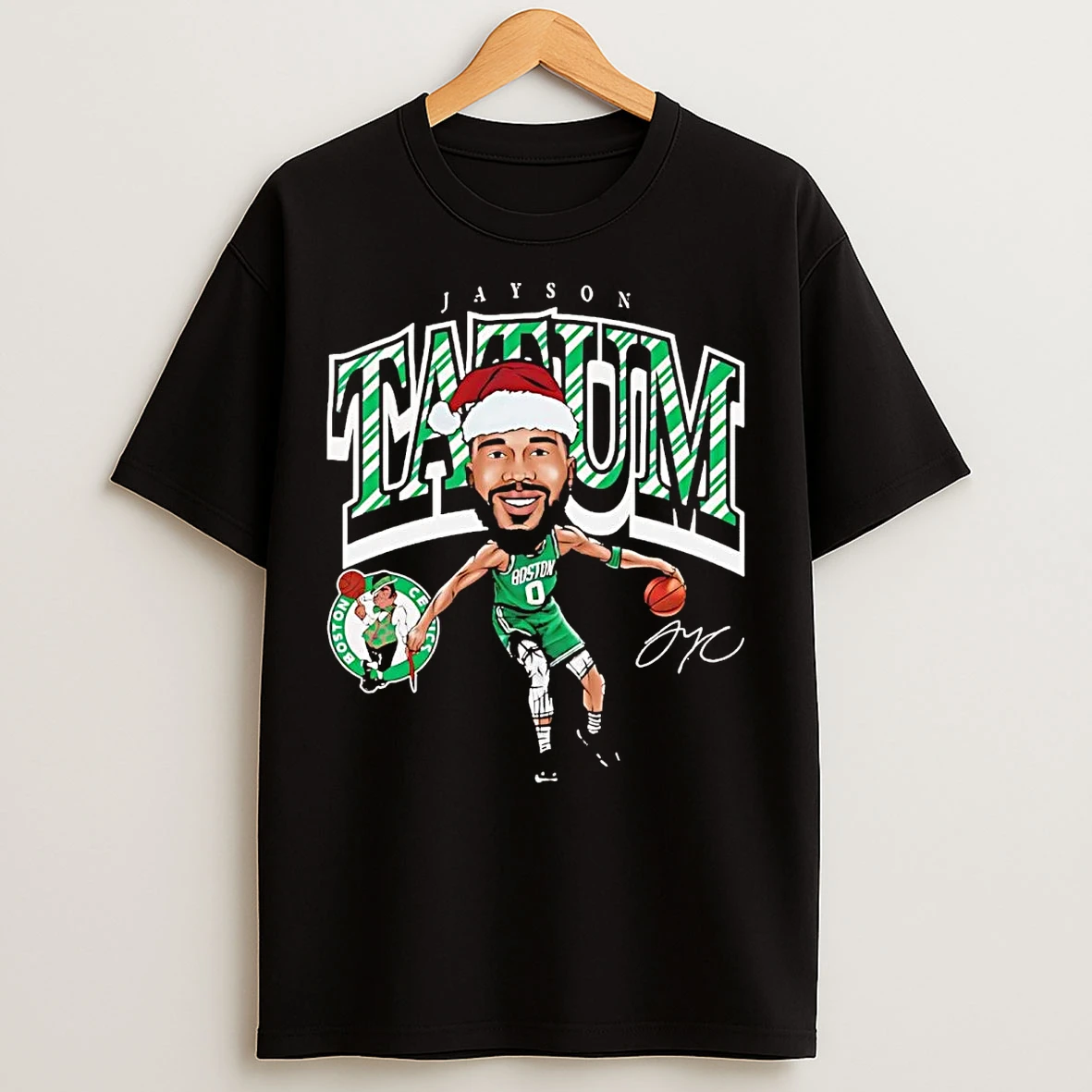 Classic Jayson Tatum Santa Cartoon Boston Celtics T Shirts