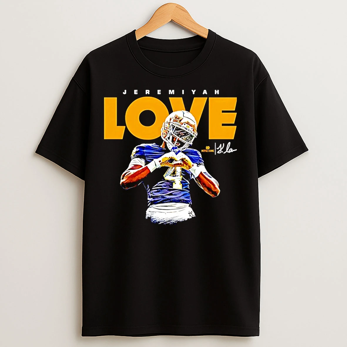 Classic Jeremiyah Love Notre Dame Football Ncaa Heisman Heart Hand Christmas T Shirts