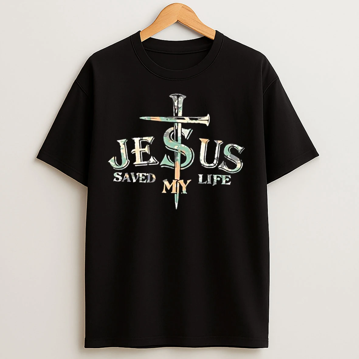 Classic Jesus Saved My Life Army Camo T Shirts