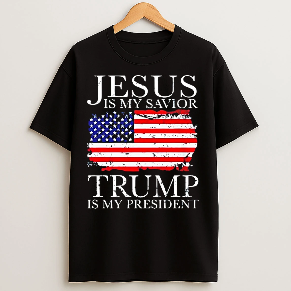 Classic Jesus Is My Savior Trump Is My President American Flag Retro T Shirts