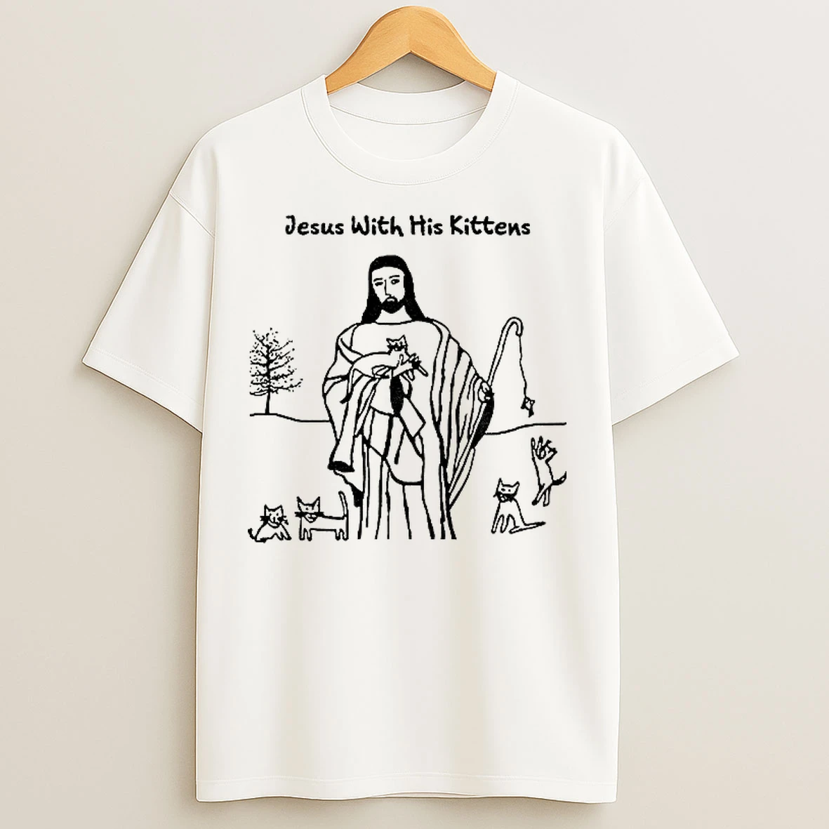 Classic Jesus With His Kittens Meme T Shirts