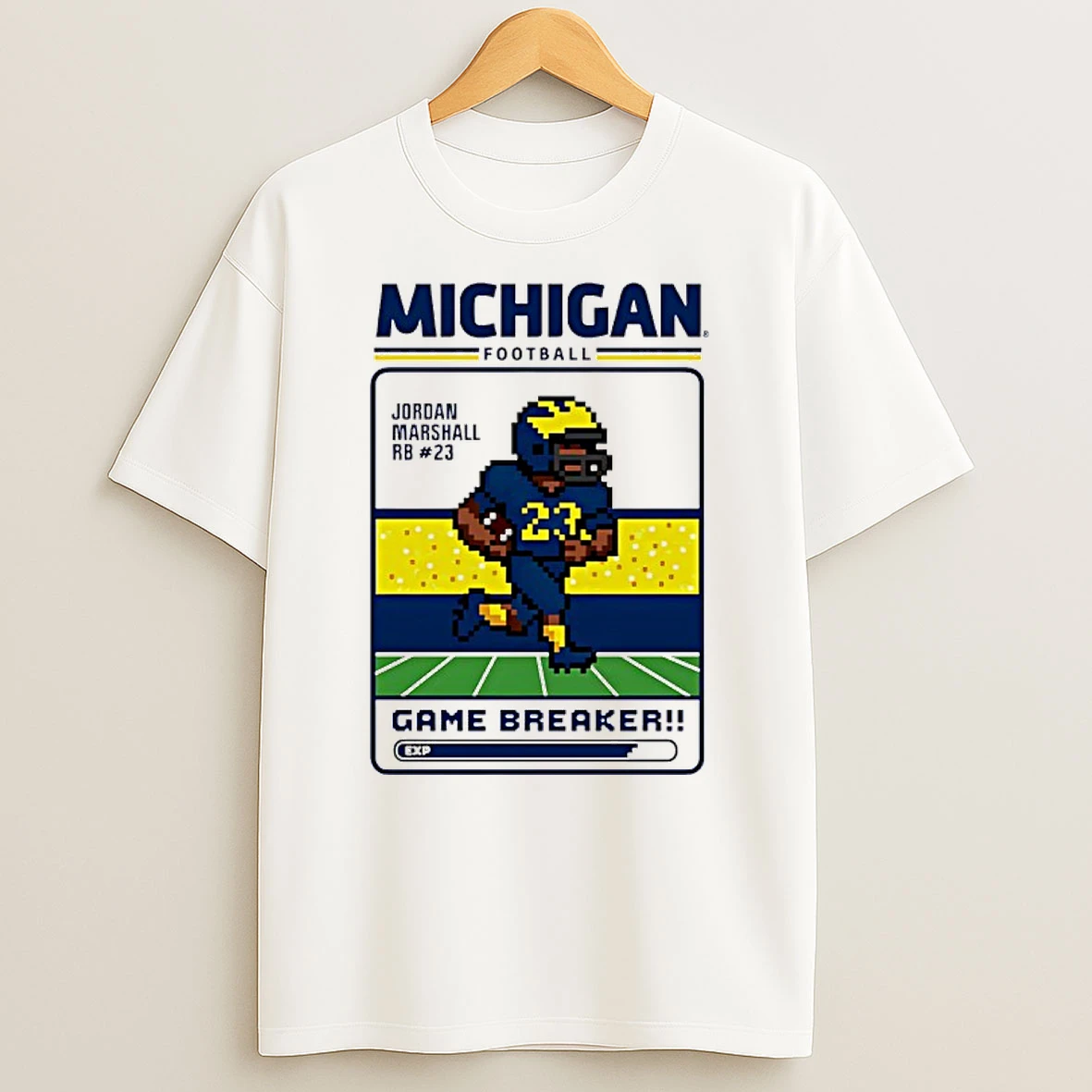 Classic Jordan Marshall Michigan Wolverines Game Breaker 8 Bit T Shirts