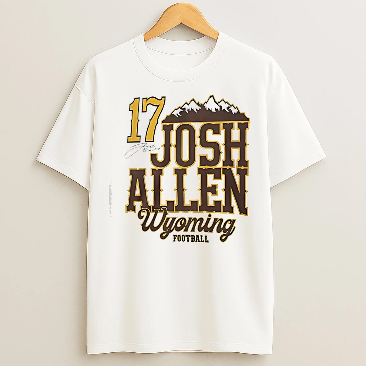 Classic Josh Allen 17 Wyoming Cowboys Football Mountain Signature T Shirts