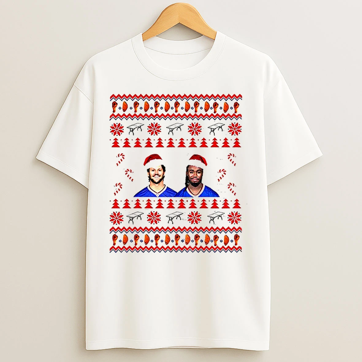 Classic Josh Allen And James Cook Buffalo Bills Nfl Santa Hat Merry Christmas T Shirts