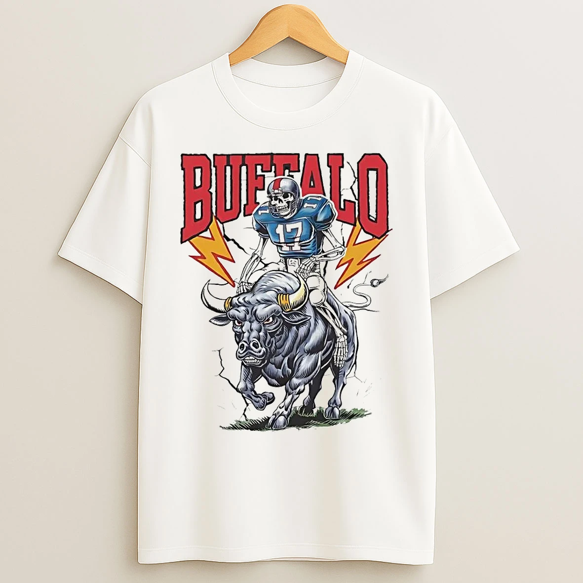 Classic Josh Allen Skeleton Riding Buffalo Bills Lightnings T Shirts