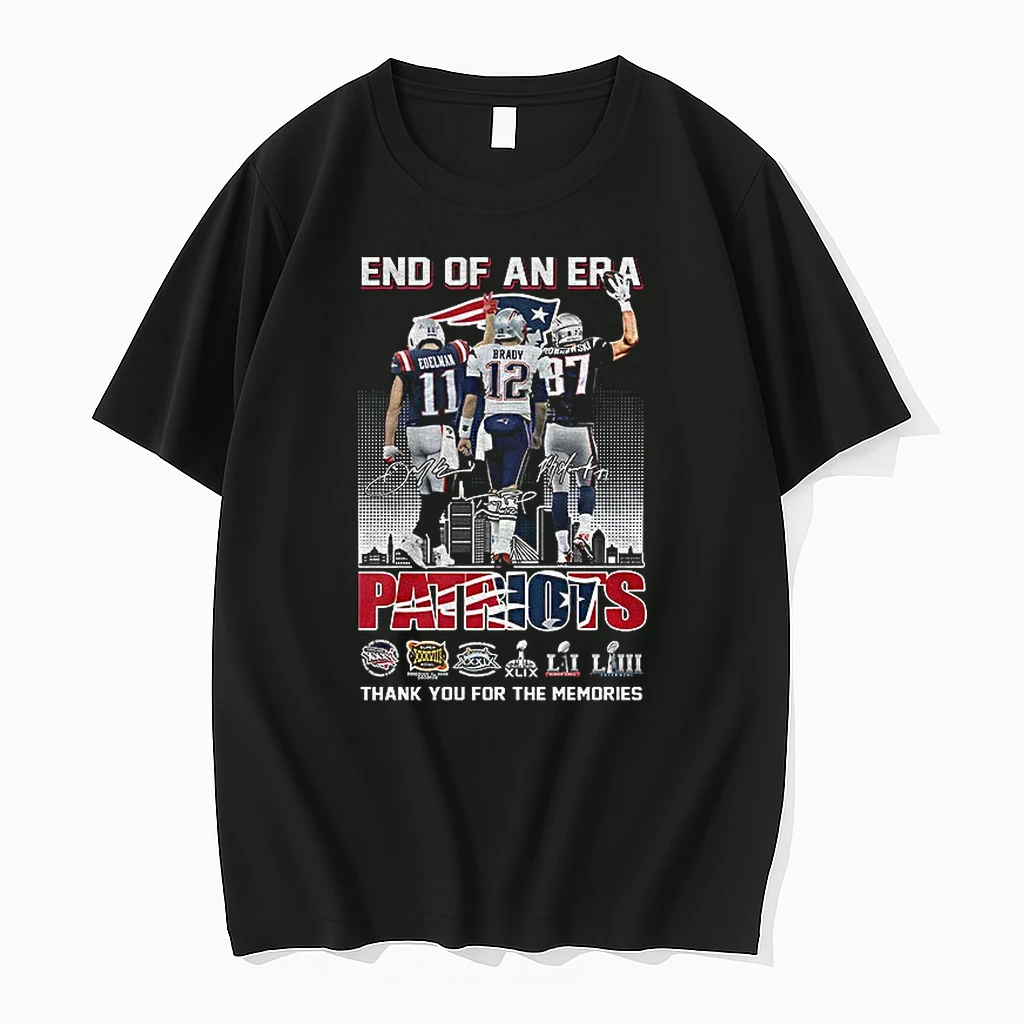 Classic Julian Edelman Tom Brady Rob Gronkowski End Of An Era New England Patriots Thank You For The Memories Signatures T Shirts
