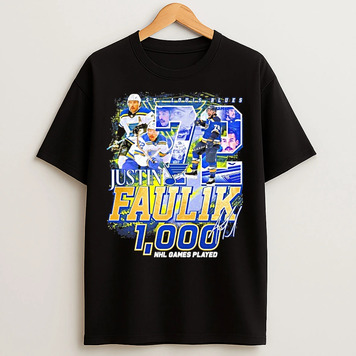 Classic Justin Faulk St Louis Blues 1000 Nhl Games Played Signature T Shirts
