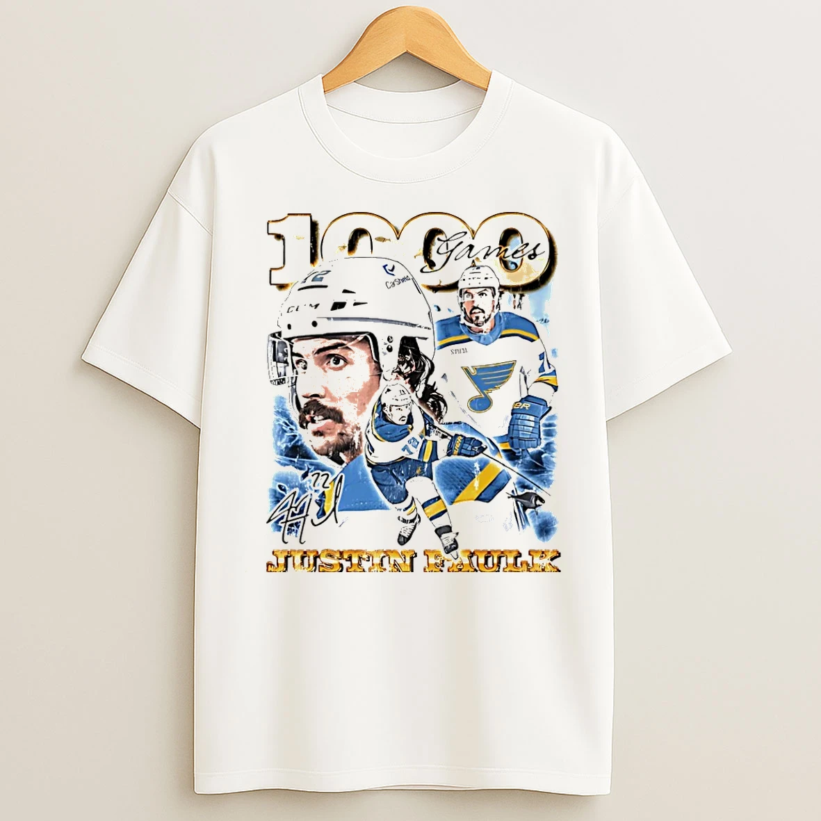 Classic Justin Faulk St Louis Blues 1000 Games Christmas T Shirts