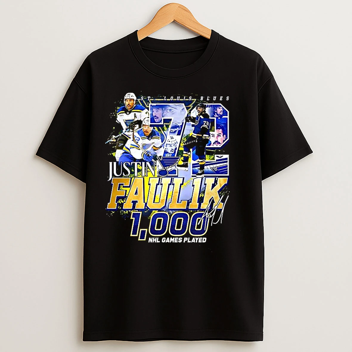 Classic Justin Faulk St Louis Blues Nhl 1000 Games Played Number 72 Signature T Shirts