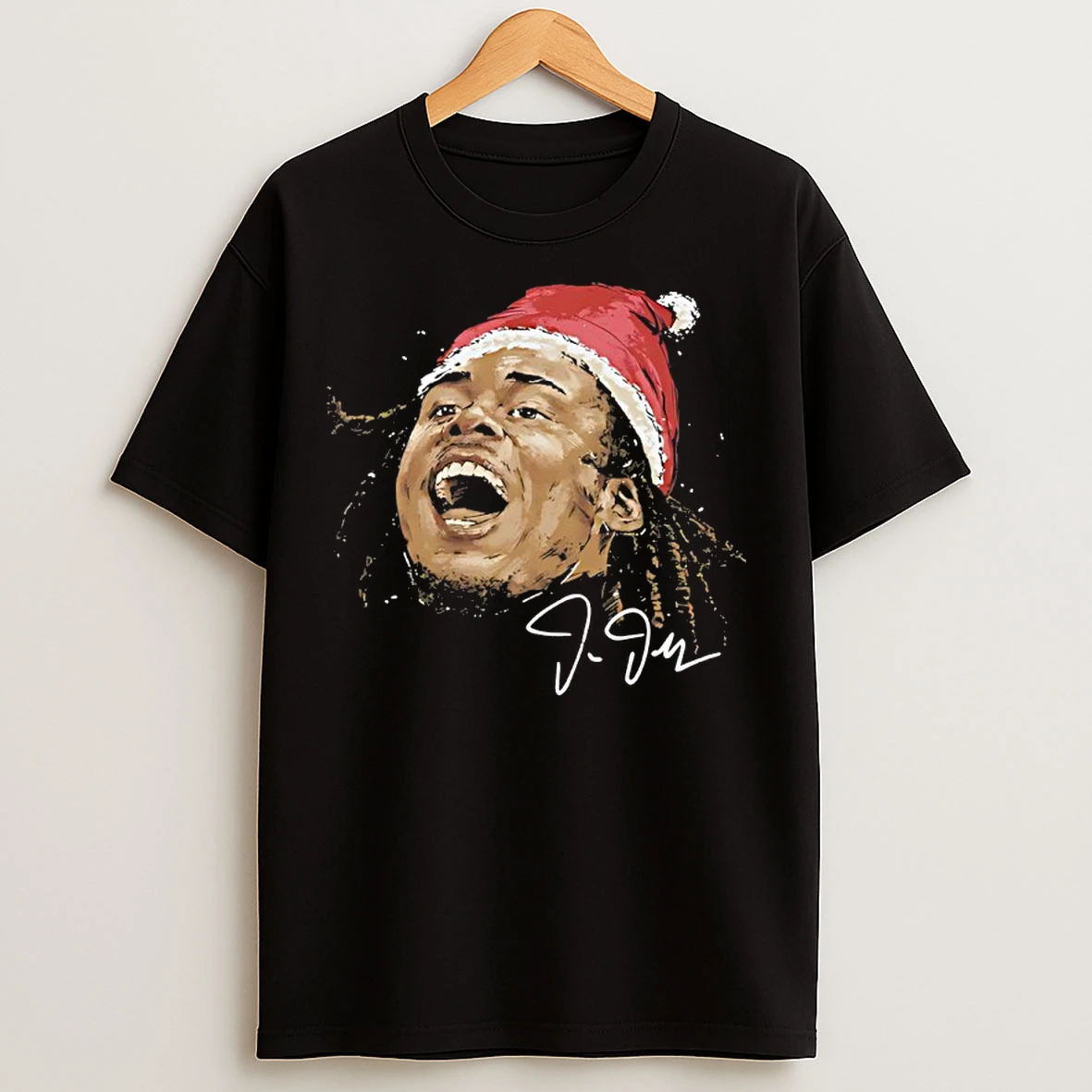Classic Justin Jefferson Minnesota Vikings In Christmas Santa Hat Signature T Shirts
