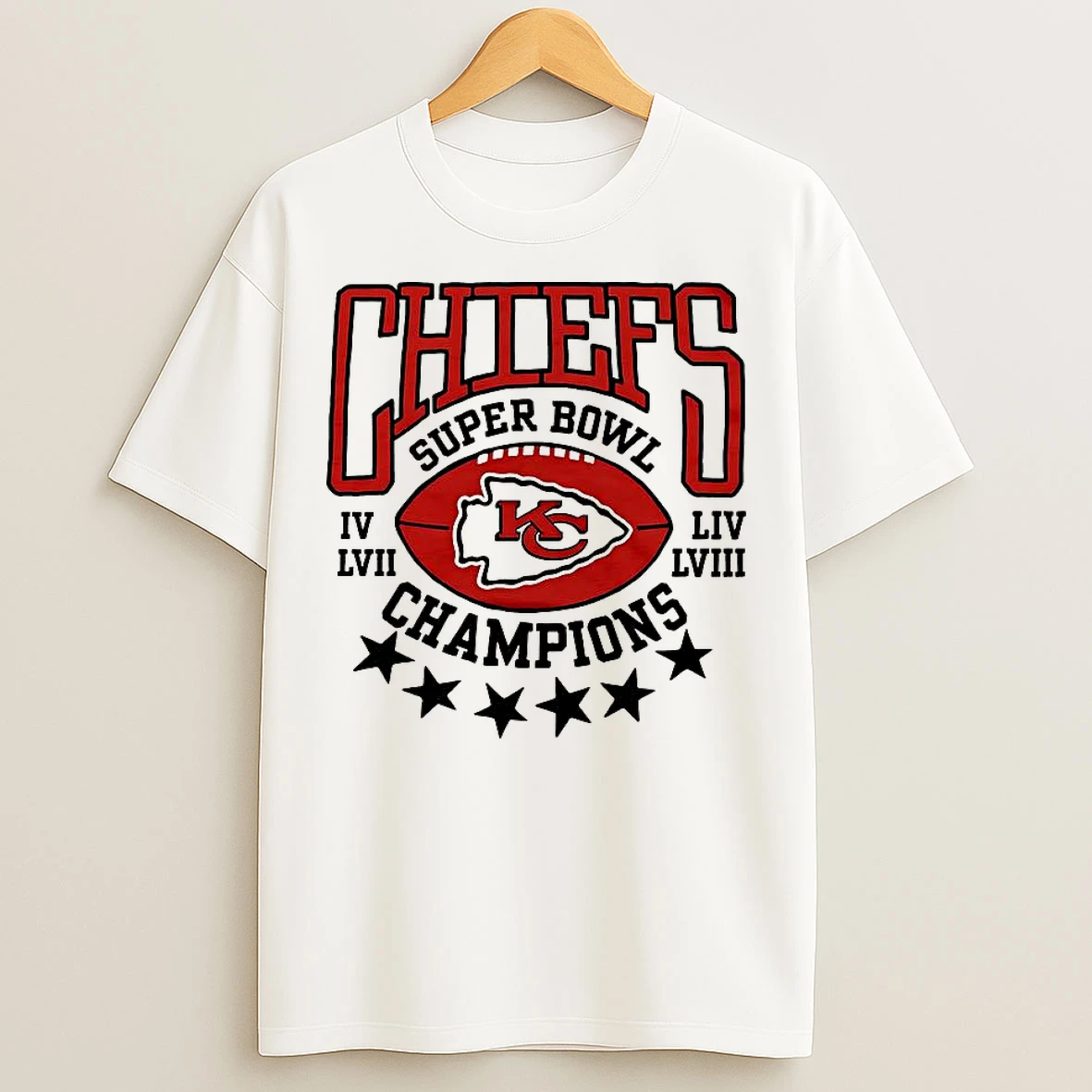 Classic Kansas City Chiefs Football 4 Time Super Bowl Champions T Shirts