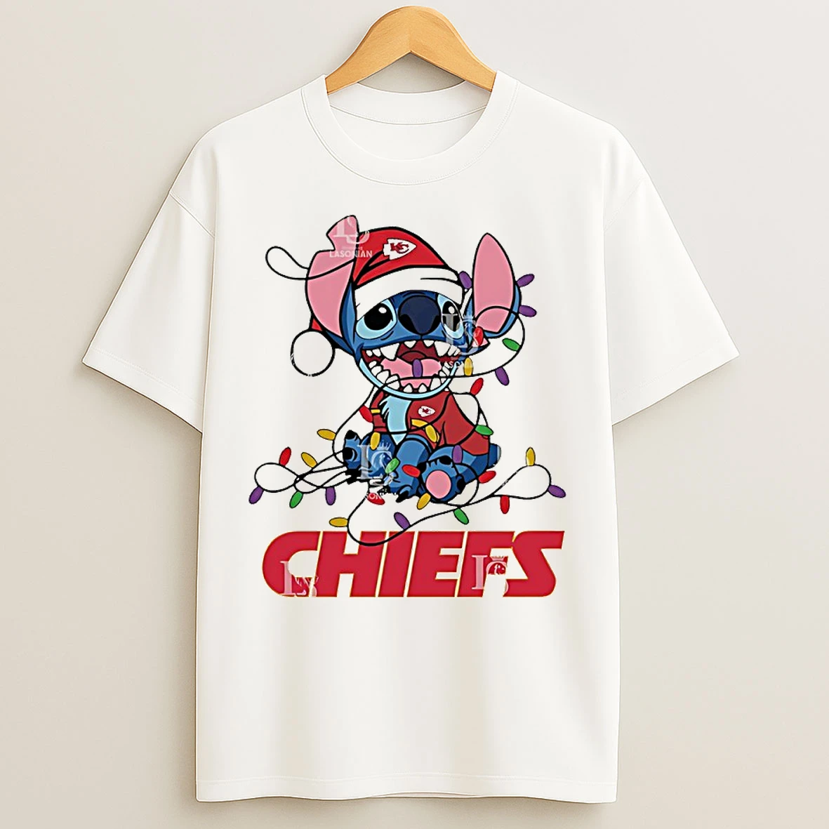 Classic Kansas City Chiefs With Stitch Christmas Lights T Shirts