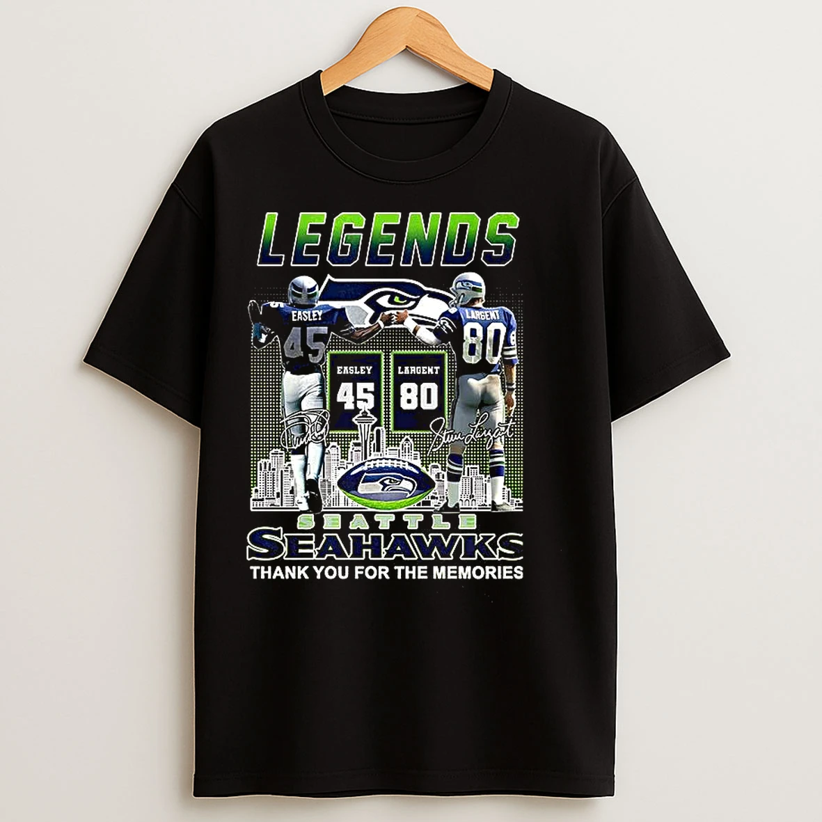Classic Kenny Easley 45 Touch Hand Steve Largent 80 Seattle Seahawks Legends Signature T Shirts
