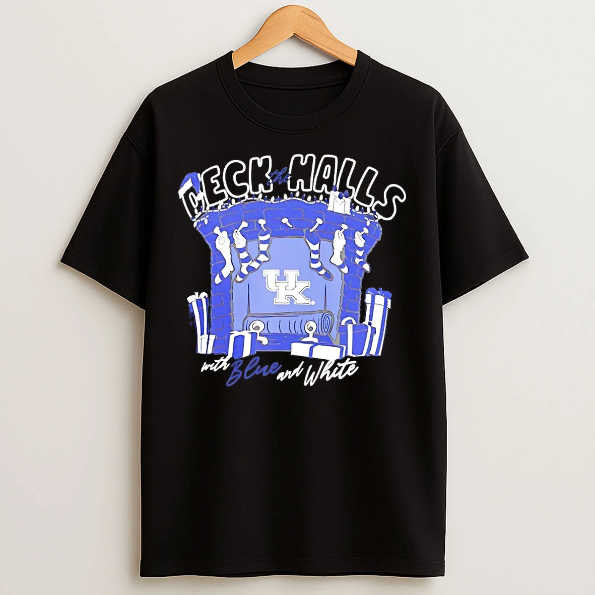 Classic Kentucky Wildcats Deck The Halls With Blue And White Christmas T Shirts