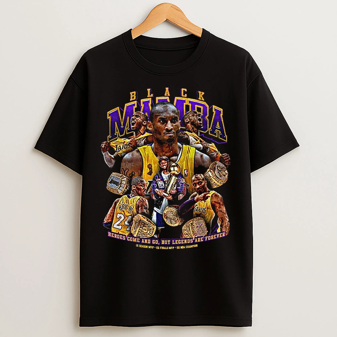 Classic Kobe Bryant Los Angeles Lakers Rings Trophy Heroes Come And Go But Legends Are Forever Nba Basketball T Shirts