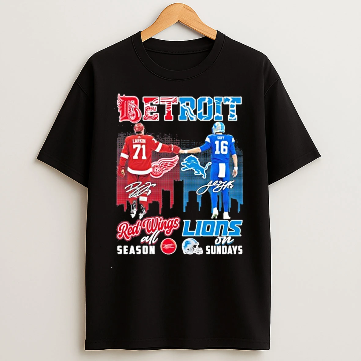 Classic Larkin Red Wings All Season And Goff Lions On Sundays T Shirts