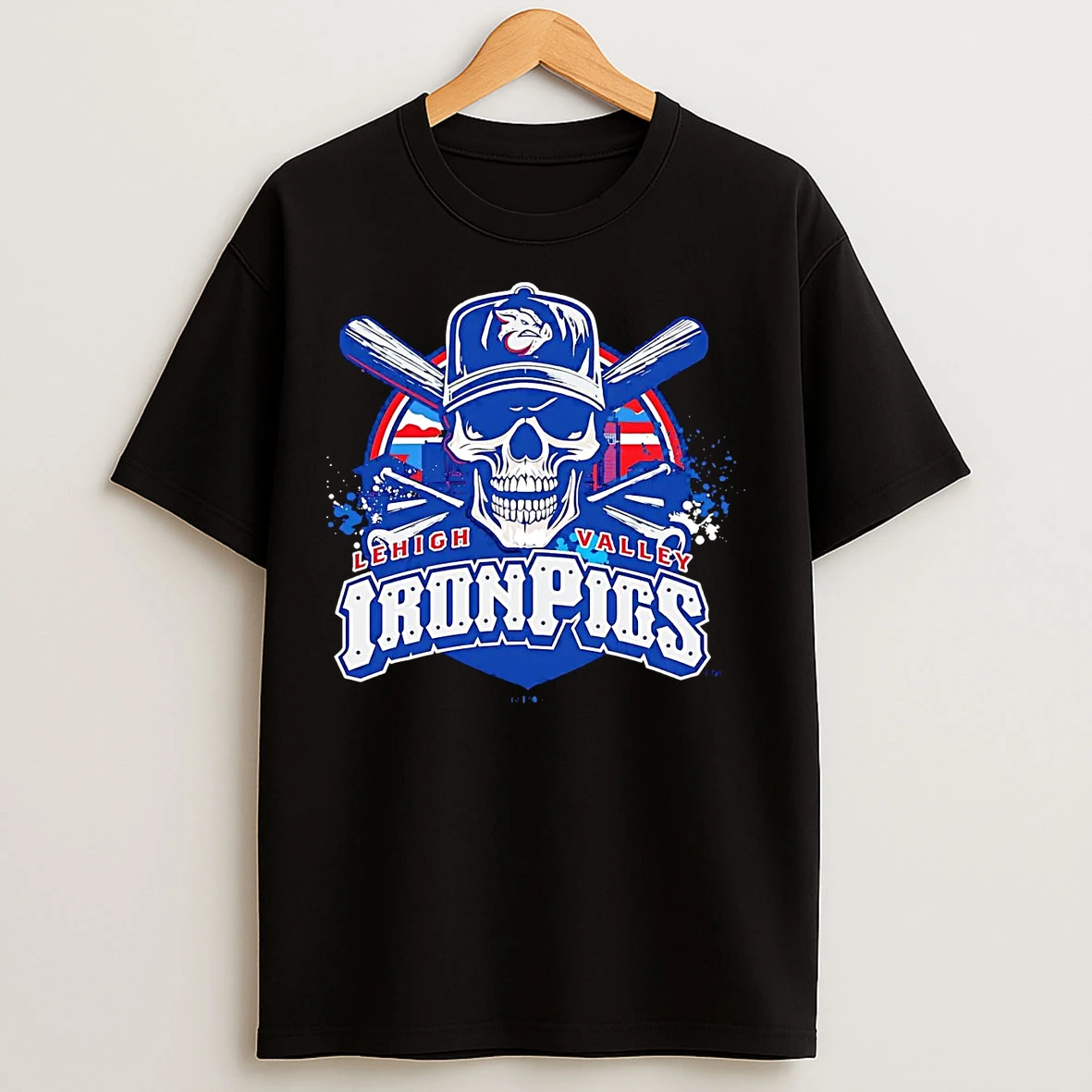 Classic Lehigh Valley Ironpigs Skull And Bats T Shirts