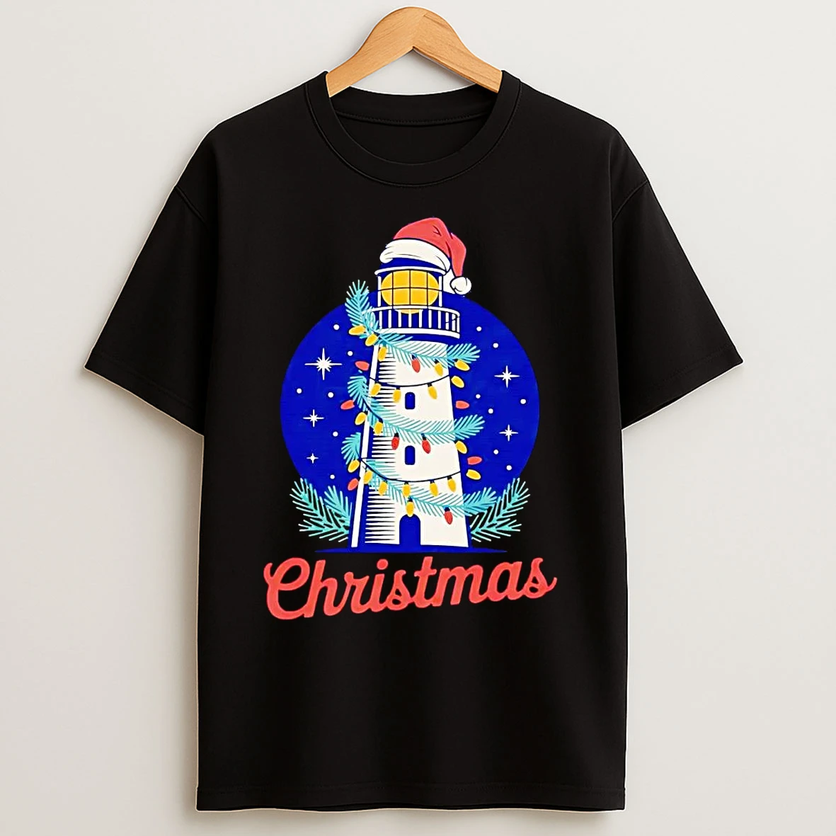 Classic Lighthouse Santa Hat Christmas T Shirts