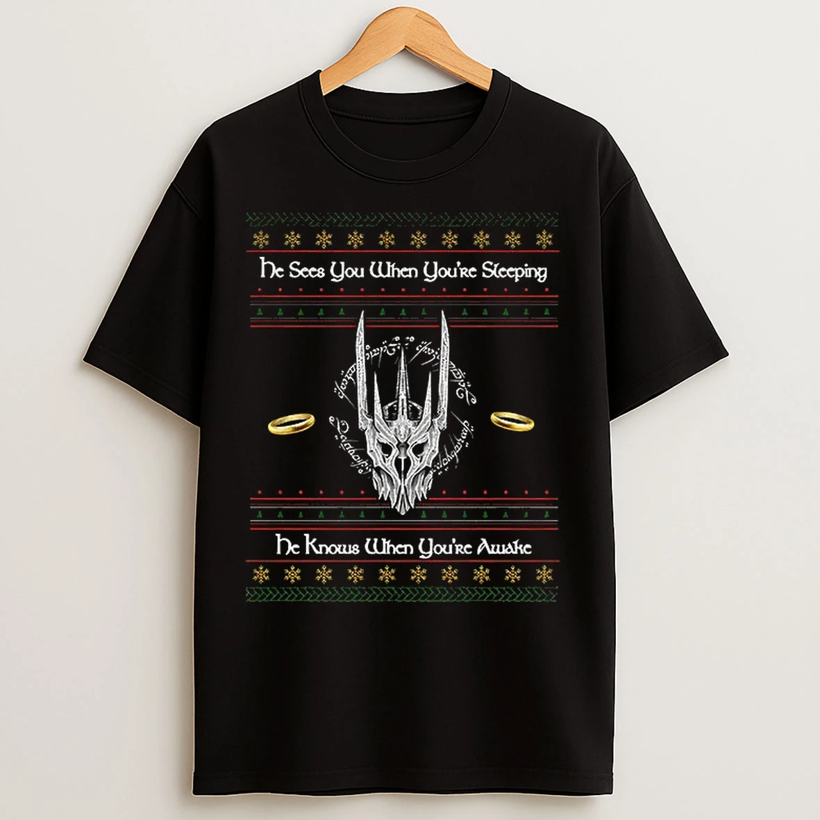 Classic Lord Of The Rings Christmas Sauron Eye He Sees You When Youre Sleeping T Shirts
