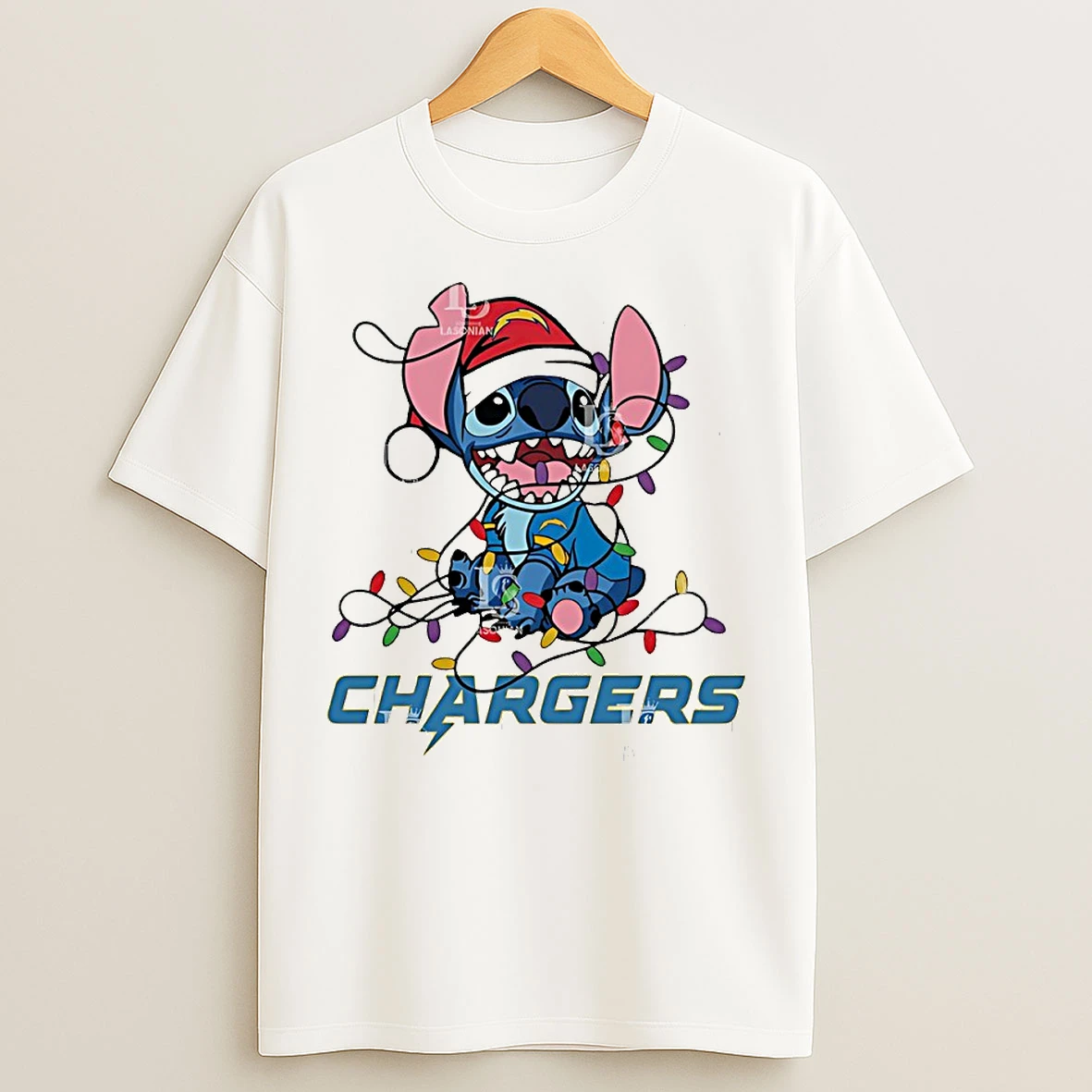 Classic Los Angeles Chargers With Stitch Christmas Lights T Shirts