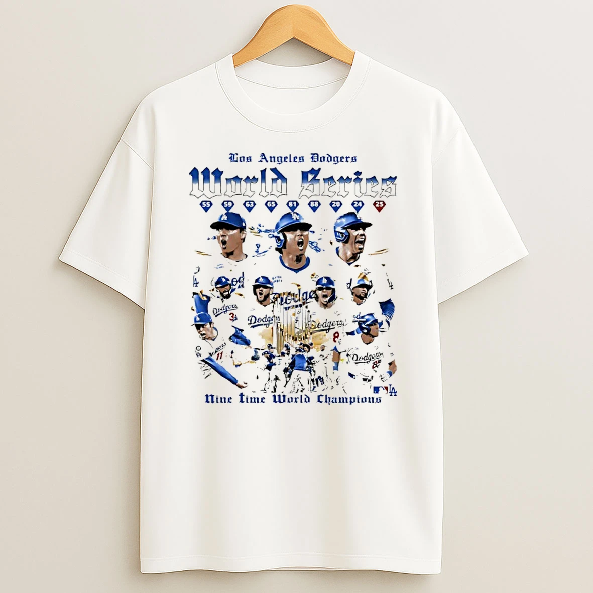Classic Los Angeles Dodgers 2025 9x Time World Series Champions Trophies T Shirts