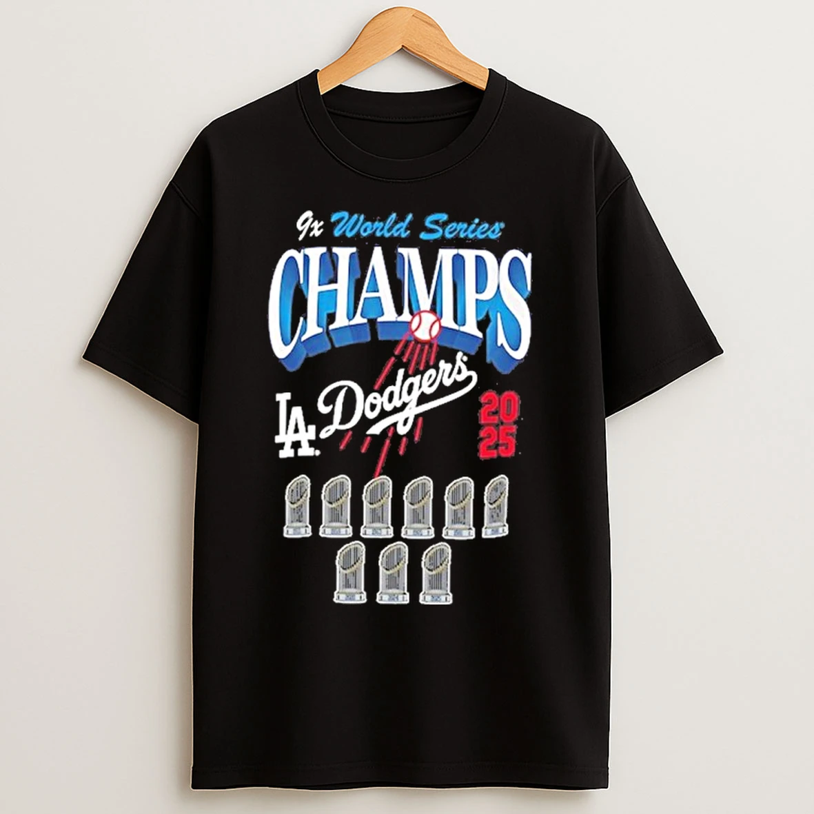 Classic Los Angeles Dodgers Nine Time World Series Champions Trophy T Shirts