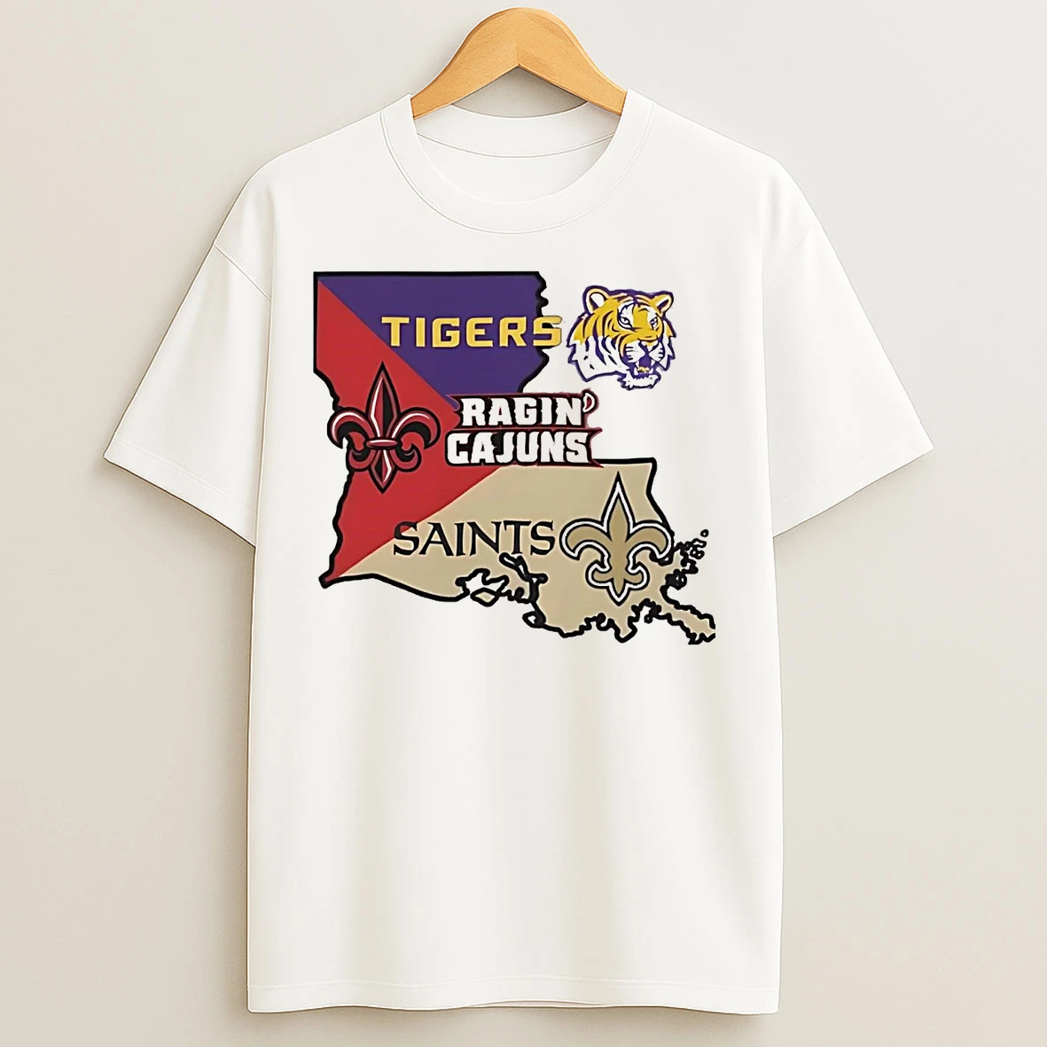 Classic Louisiana Tri Team Sports Tigers Ragin Cajun New Orleans Saints T Shirts