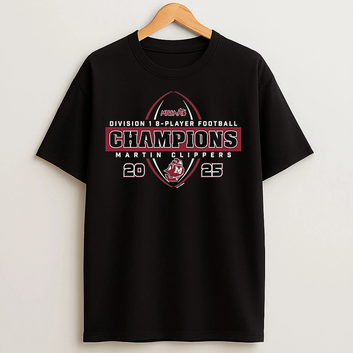 Classic Martin Clippers 2025 8 Player Football D1 Champions T Shirts