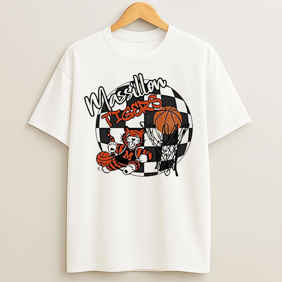 Classic Massillon Tigers Basketball Mascot Checkered T Shirts