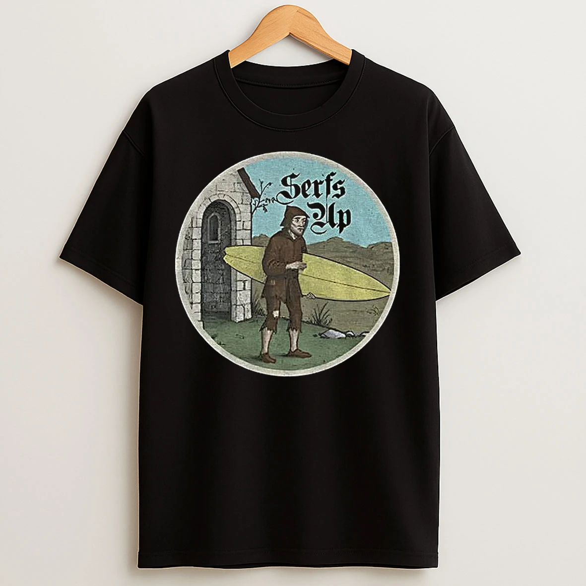 Classic Medieval Surfer Serfs Up Cartoon Vintage T Shirts