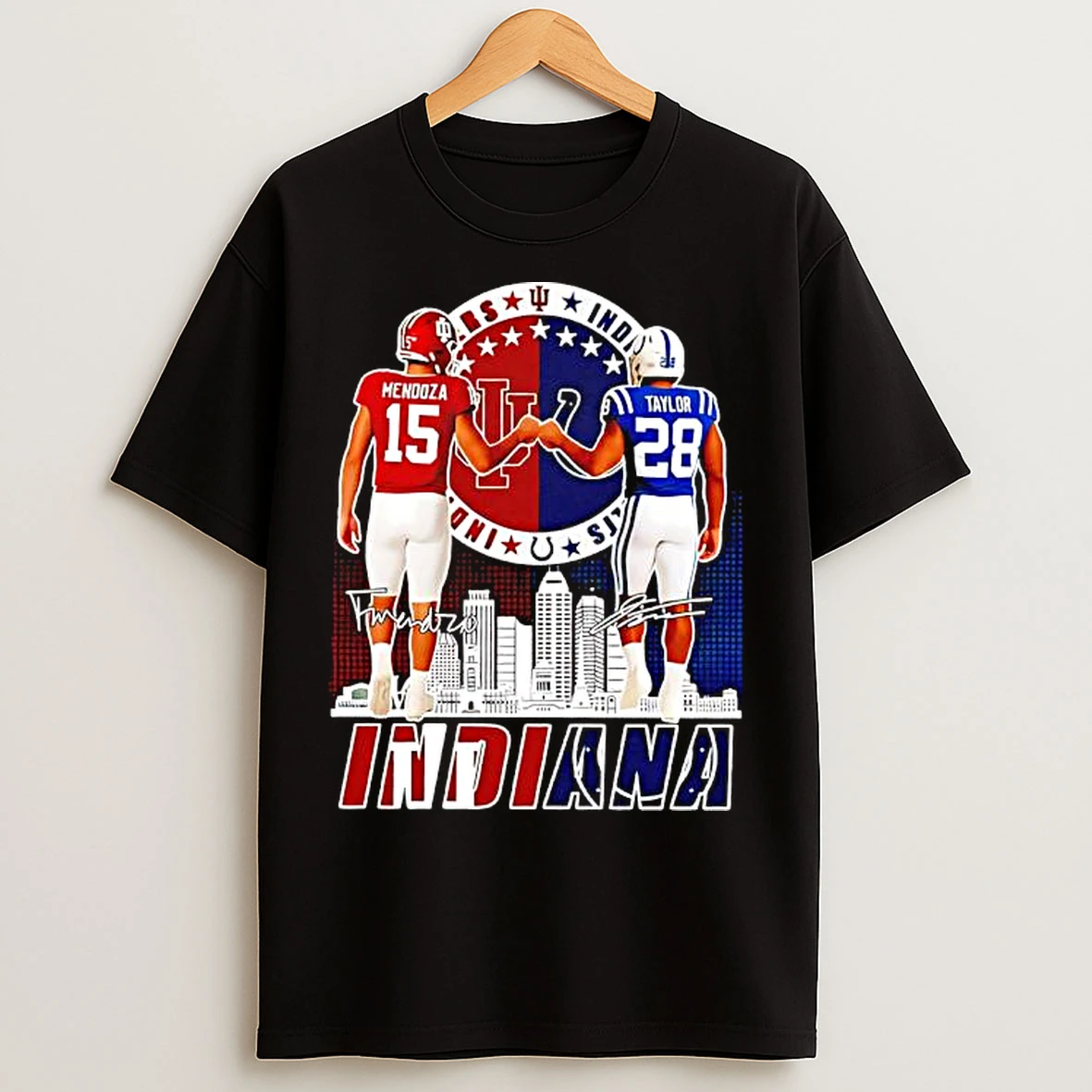 Classic Mendoza 15 Indiana Hoosiers And Taylor 28 Indianapolis Colts Signatures T Shirts