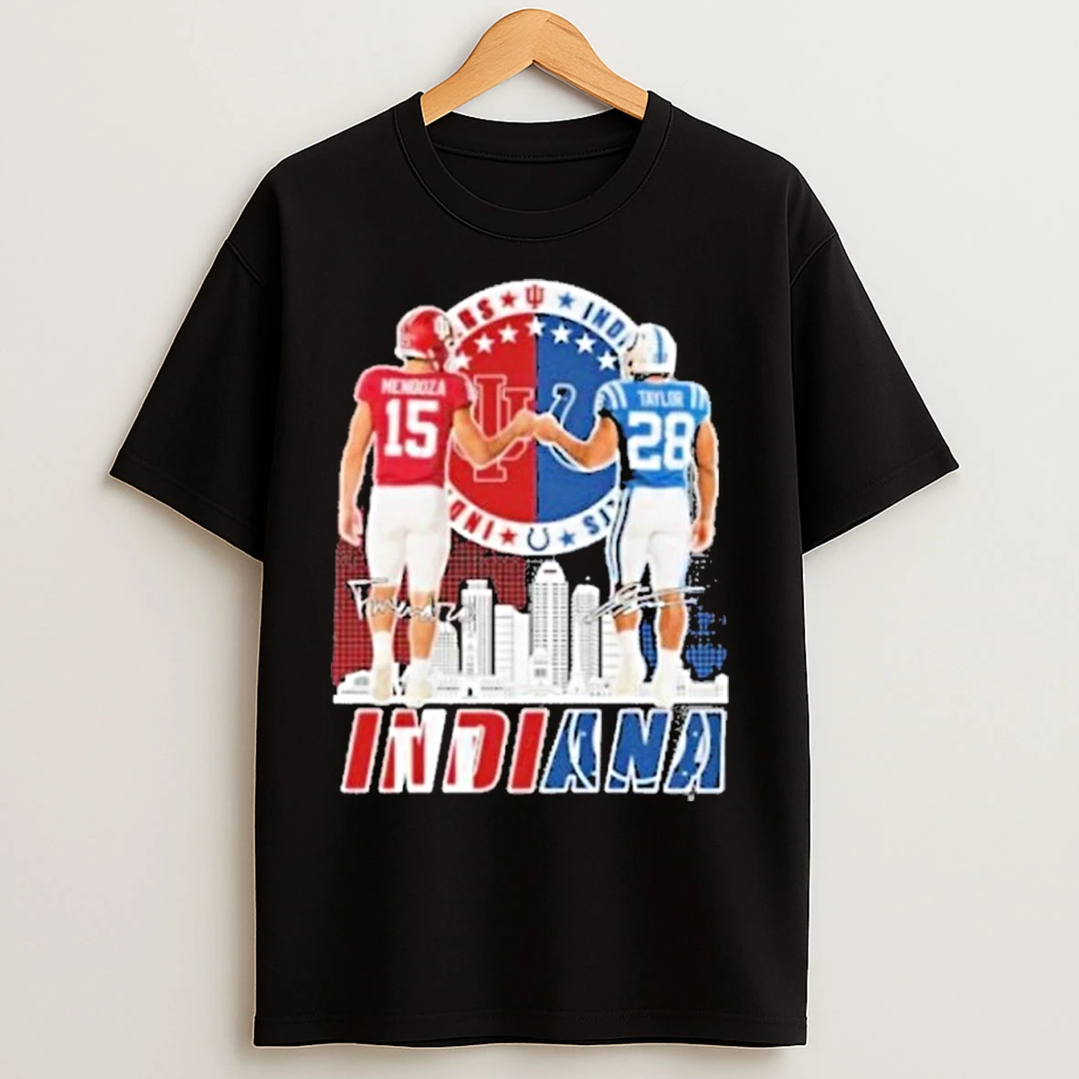 Classic Mendoza Hoosiers And Taylor Colts Skyline Signatures T Shirts