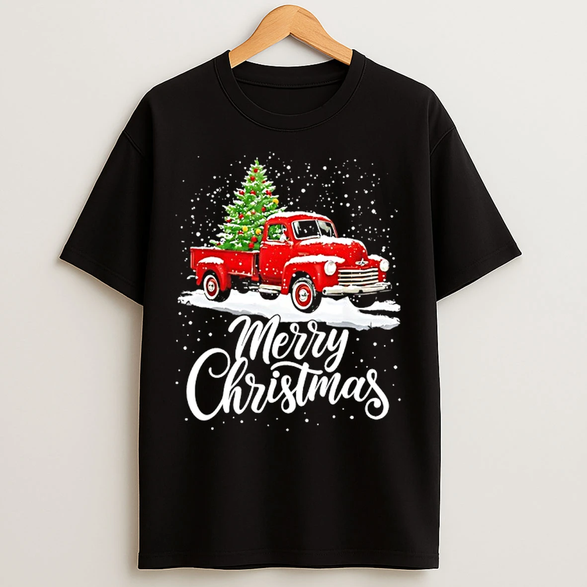 Classic Merry Christmas Red Truck Family Matching T Shirts