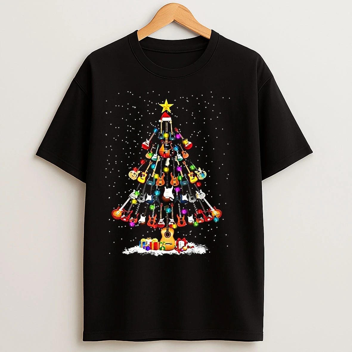 Classic Merry Christmas Tree Guitar Music Lover T Shirts
