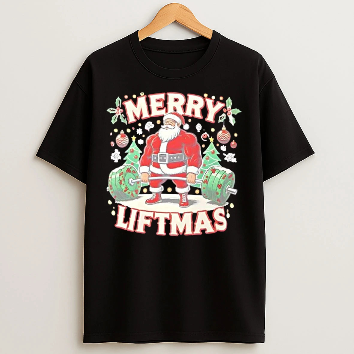Classic Merry Liftmas Christmas Gym Santa T Shirts