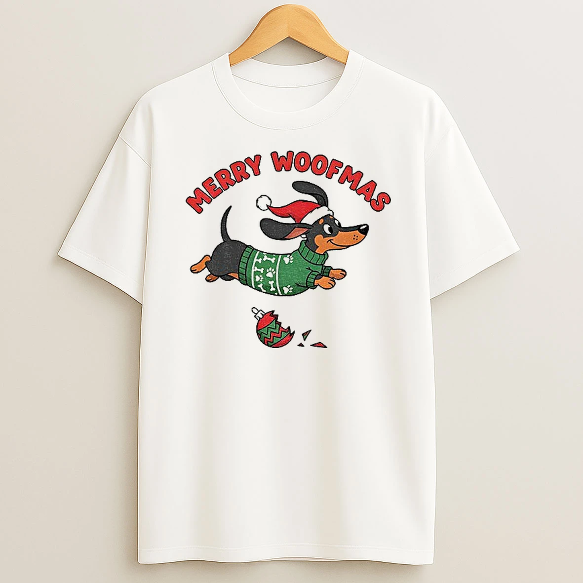 Classic Merry Woofmas Dachshund Christmas T Shirts