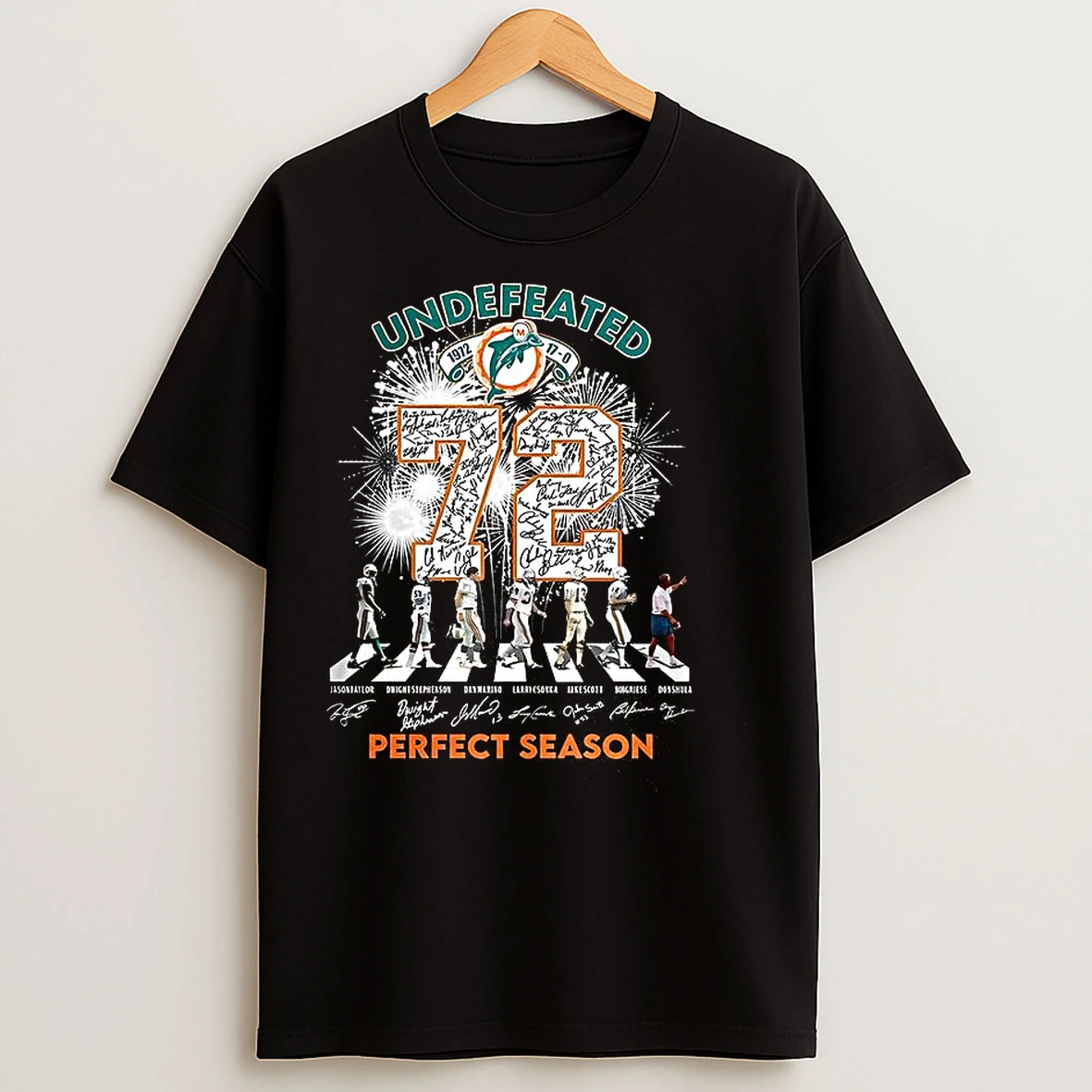 Classic Miami Dolphins Football Undefeated 1972 Perfect Season 17 0 Signature T Shirts
