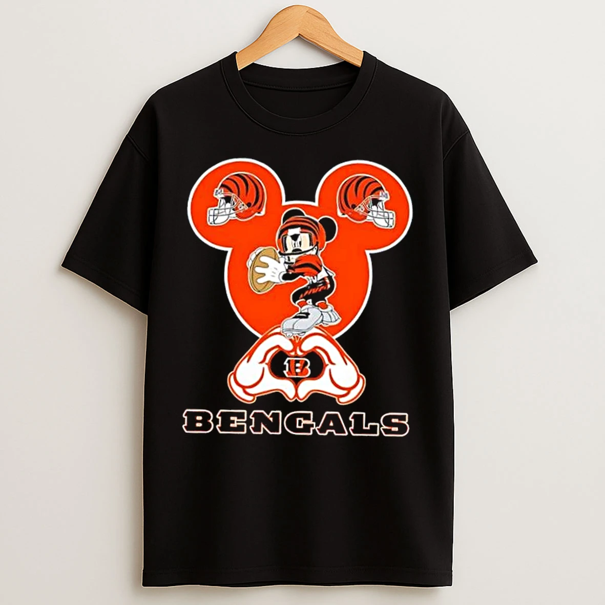Classic Mickey Hands Heart Cincinnati Bengals Football T Shirts
