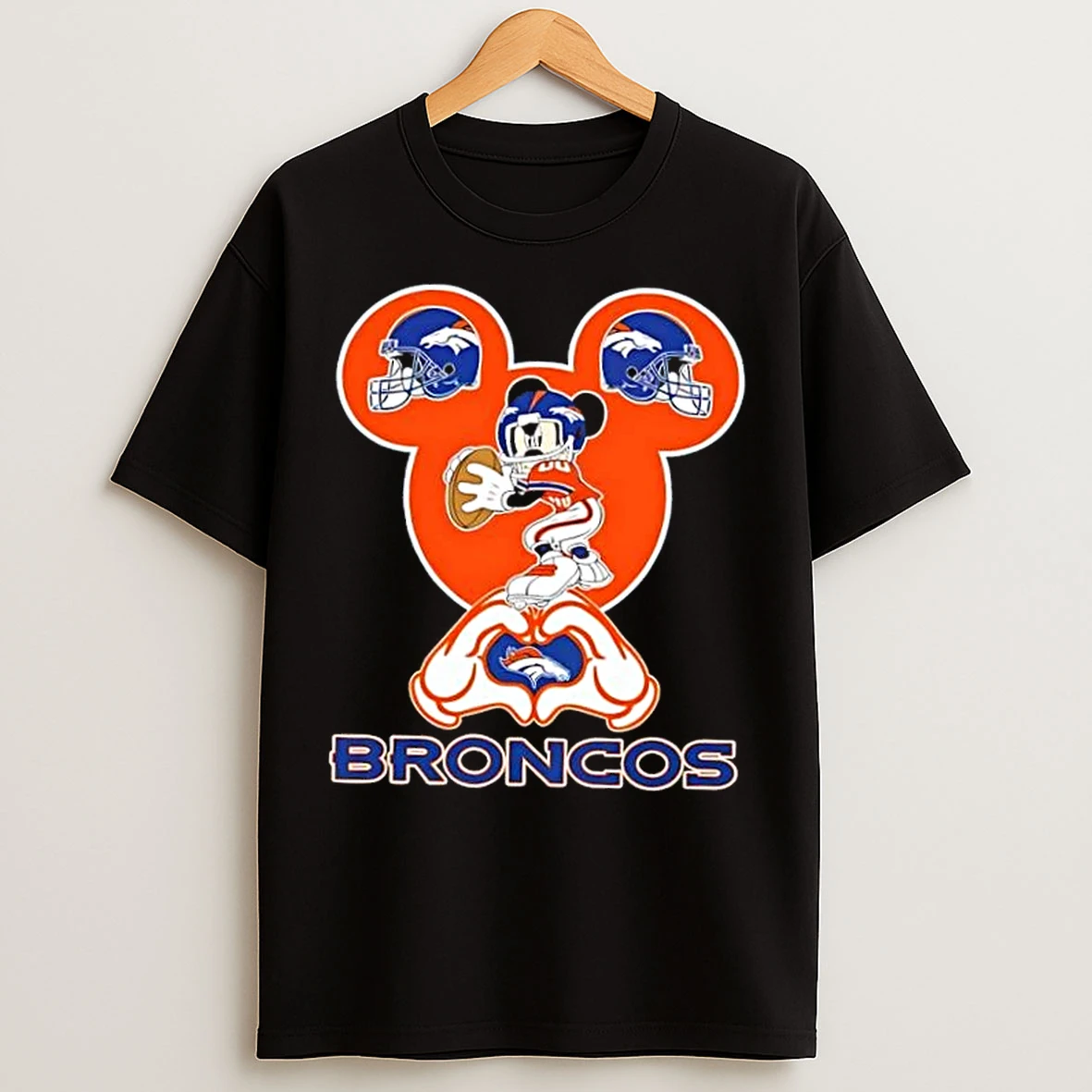 Classic Mickey Hands Heart Denver Broncos Football T Shirts