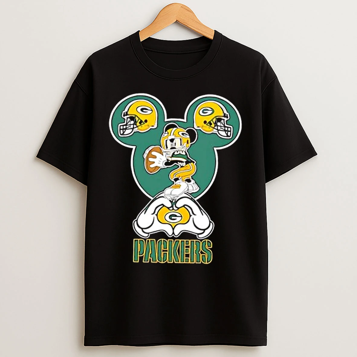 Classic Mickey Hands Heart Green Bay Packers Football T Shirts