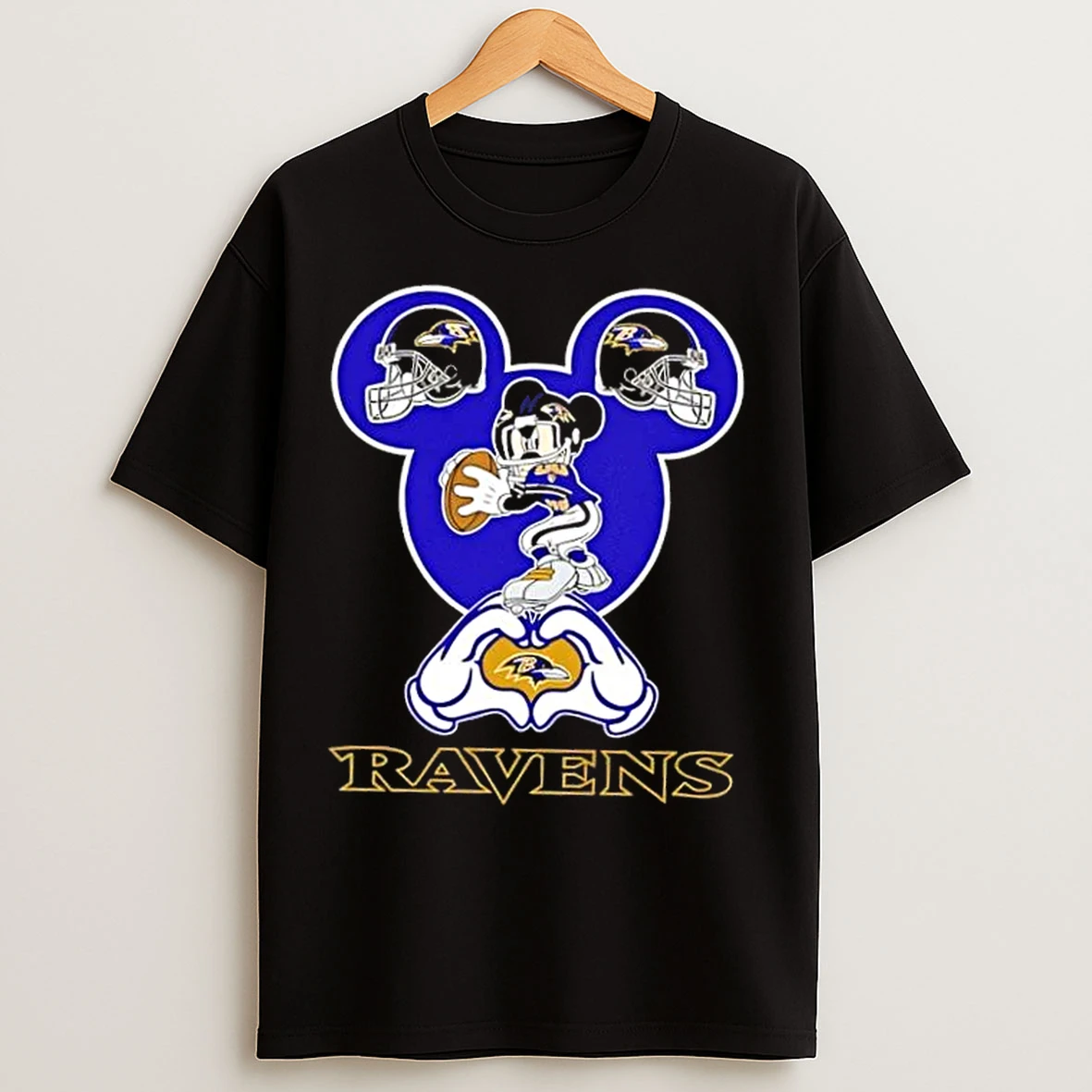 Classic Mickey Hands Heart Love Baltimore Ravens Football T Shirts