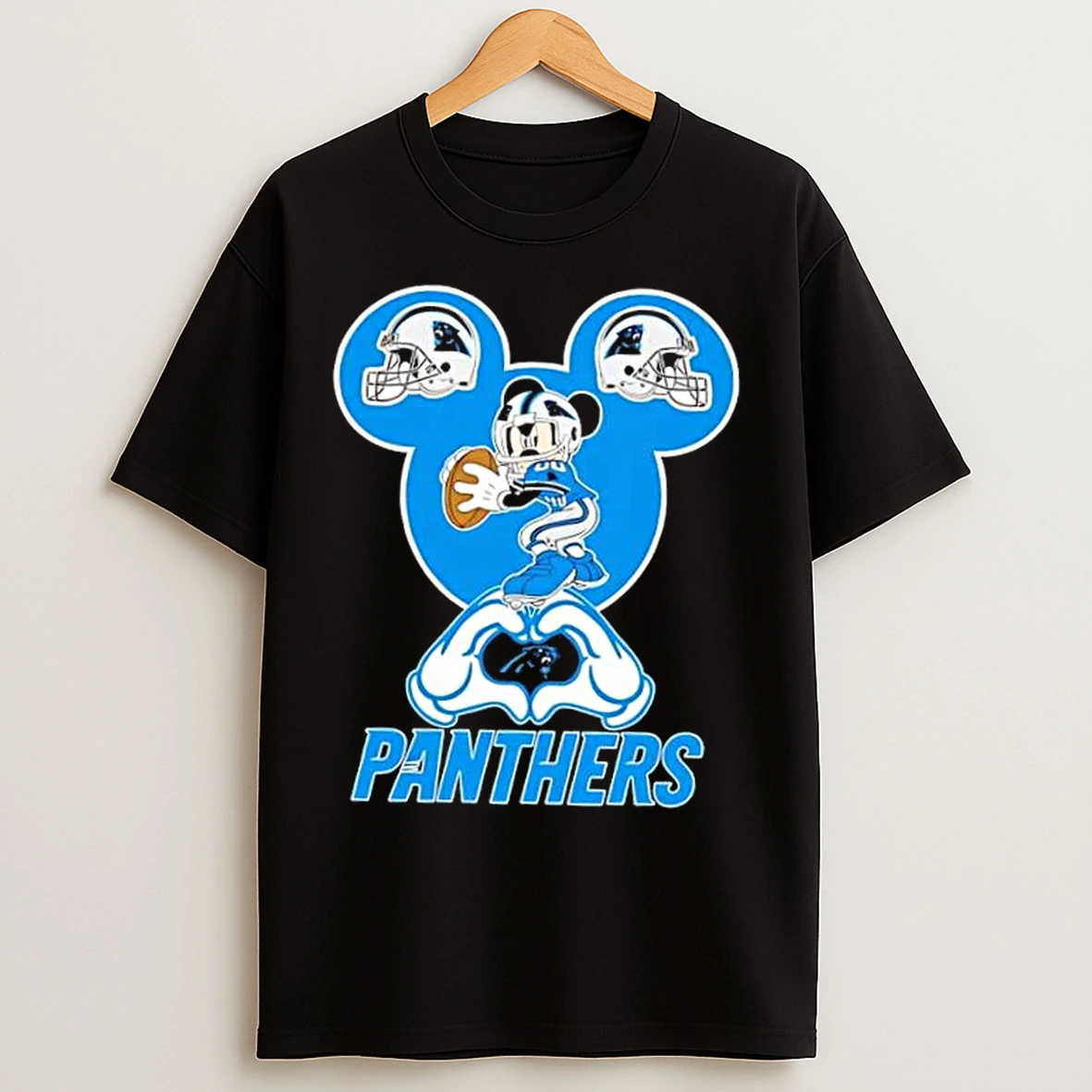 Classic Mickey Hands Heart Love Carolina Panthers Football T Shirts