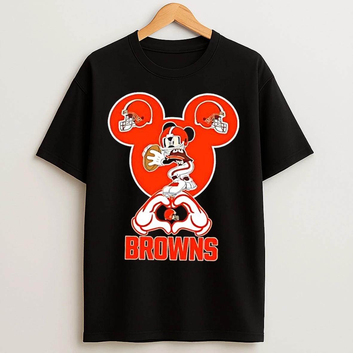 Classic Mickey Hands Heart Love Cleveland Browns Football T Shirts